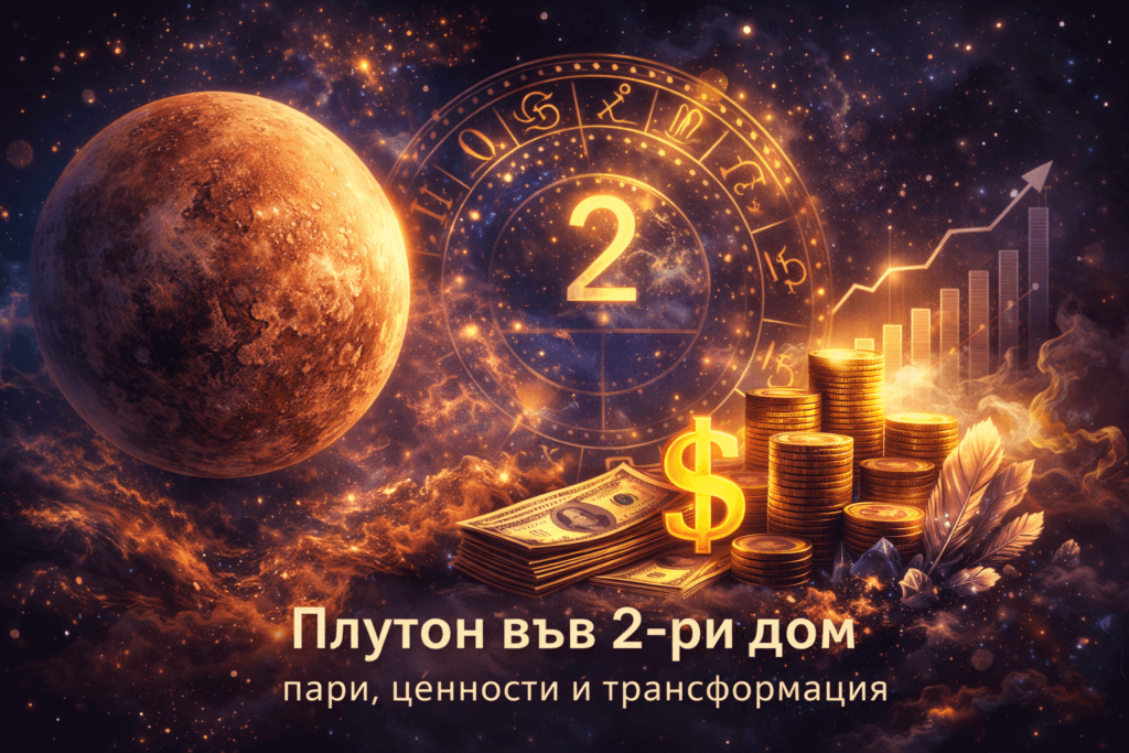 Плутон във втори дом – финансова трансформация, пари, ценности и самочувствие в наталната карта