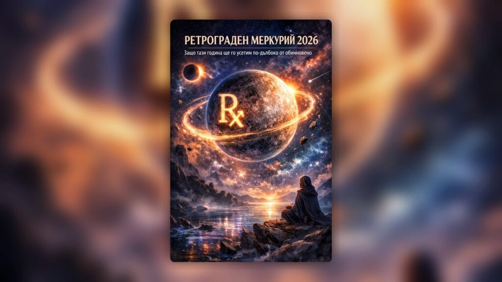 Ретрограден Меркурий 2026 – мистична илюстрация за комуникация и вътрешна промяна