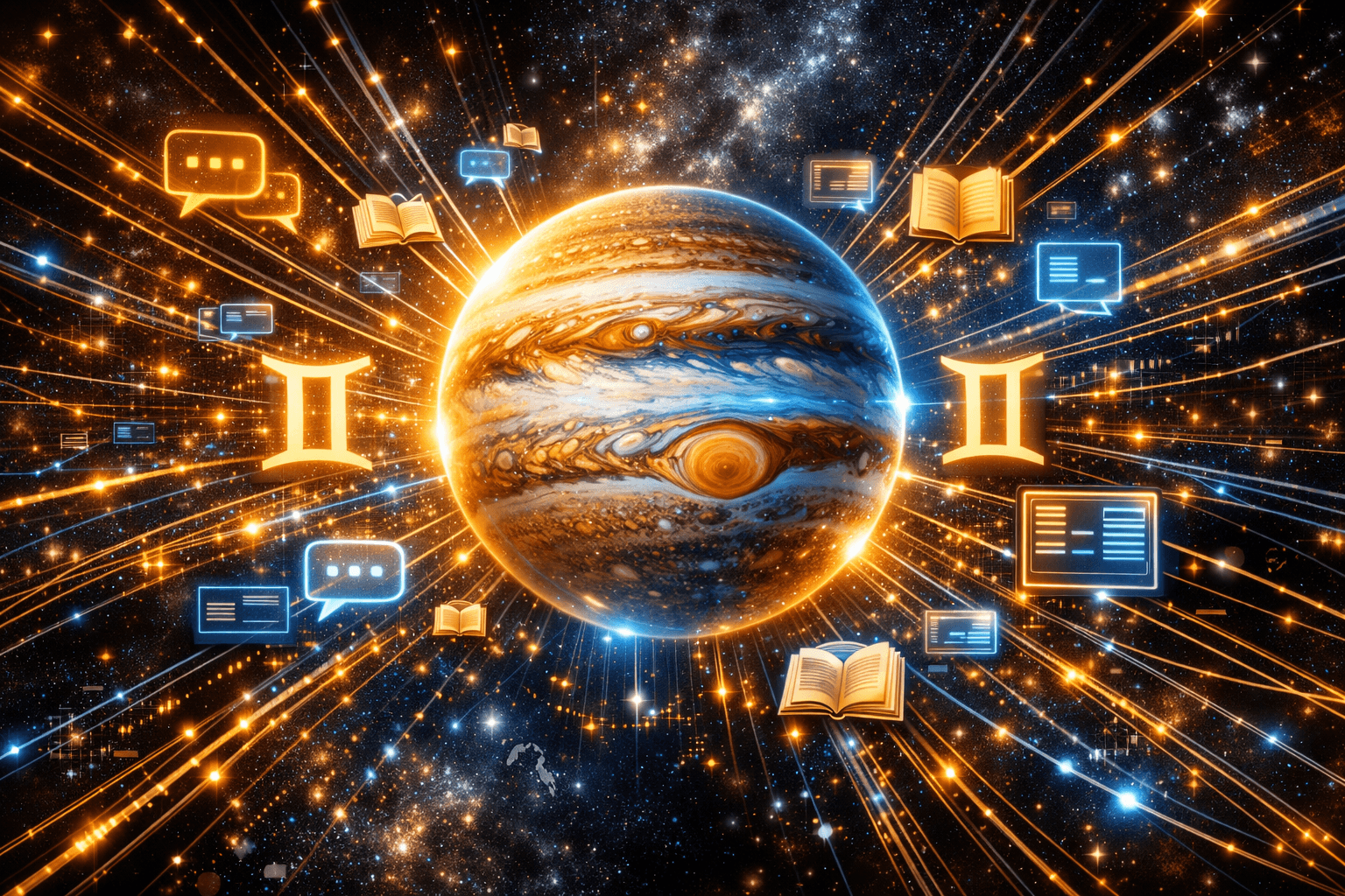 Юпитер в Близнаци – комуникация, идеи, интелект и късмет (символ ♃ и ♊)