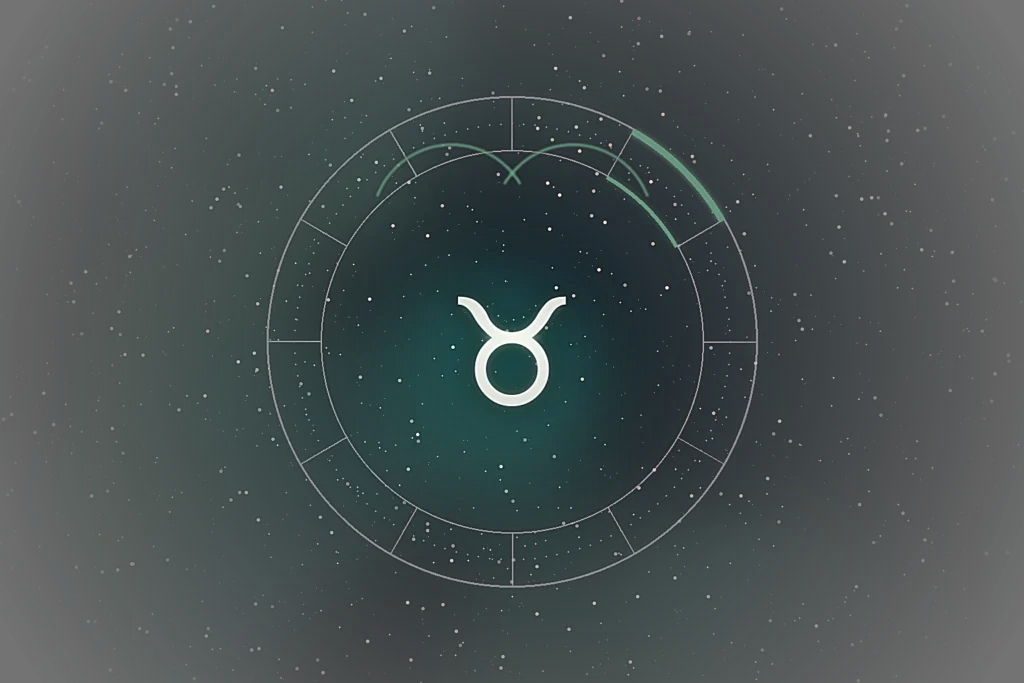 Съвместимост на зодия Телец с другите зодии – сияен символ ♉ и зодиакално колело на звезден фон