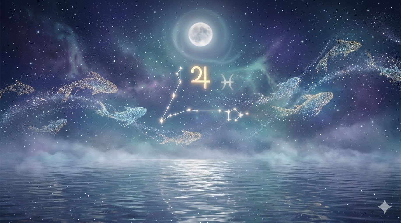 Юпитер в Риби – късмет чрез интуиция, духовност и състрадание (символ ♃ и ♓).